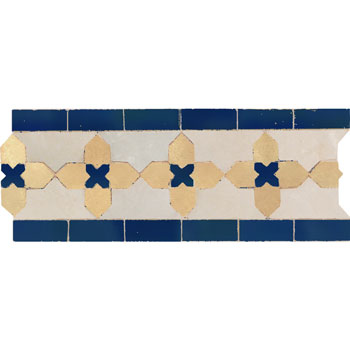 Mosaic House Moroccan tile Kmarshoun C 1-14-15 White,   Natural, natural, unglazed, terracotta  Cobalt Blue,    solid zellige, mosaic, zellij, border, glaze, traditional 